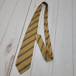 Giorgio Armani yellow gold green striped tie 100% silk